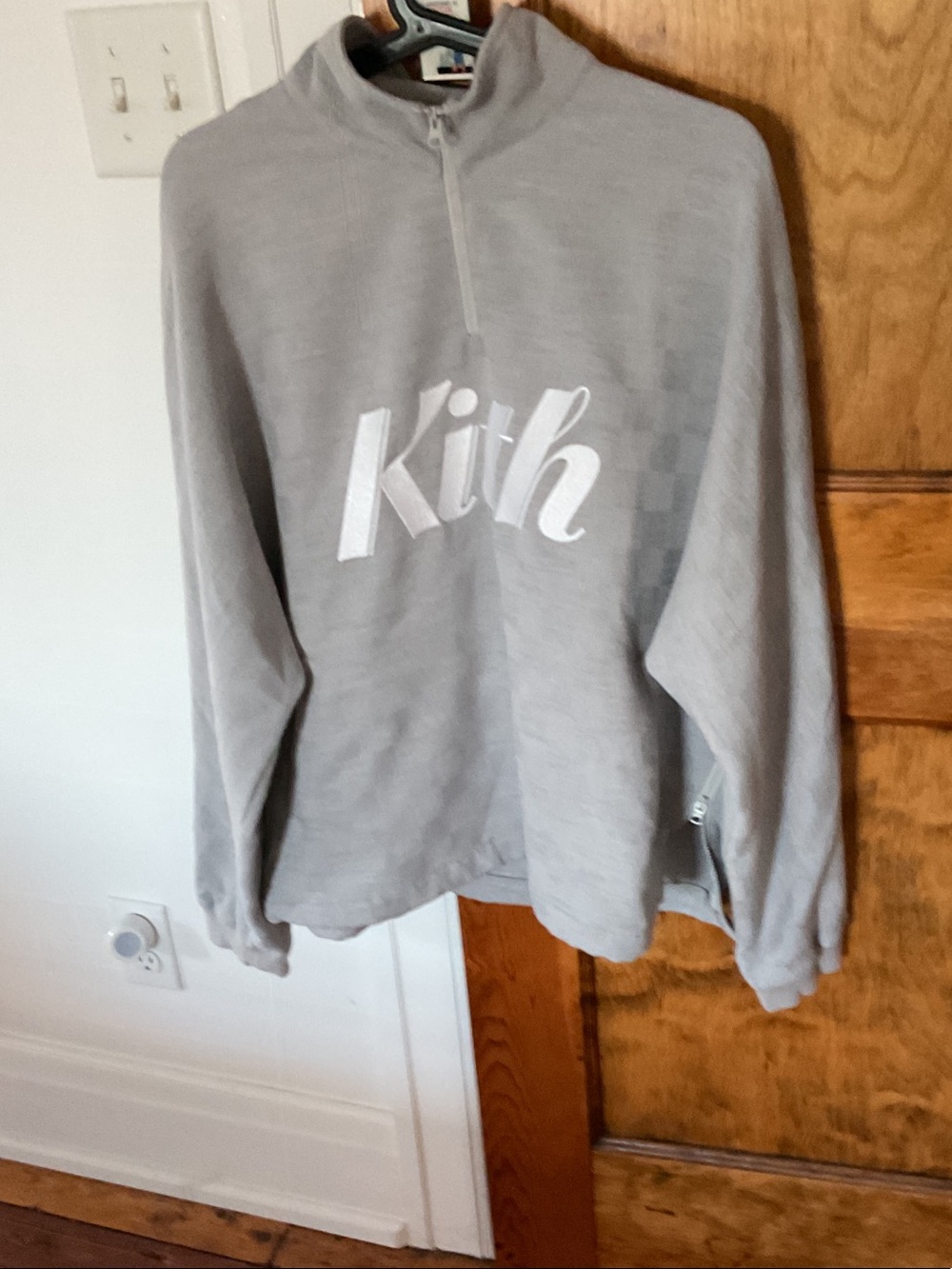 Kith Light Gray Quarter-Zip Checker Logo Sweater